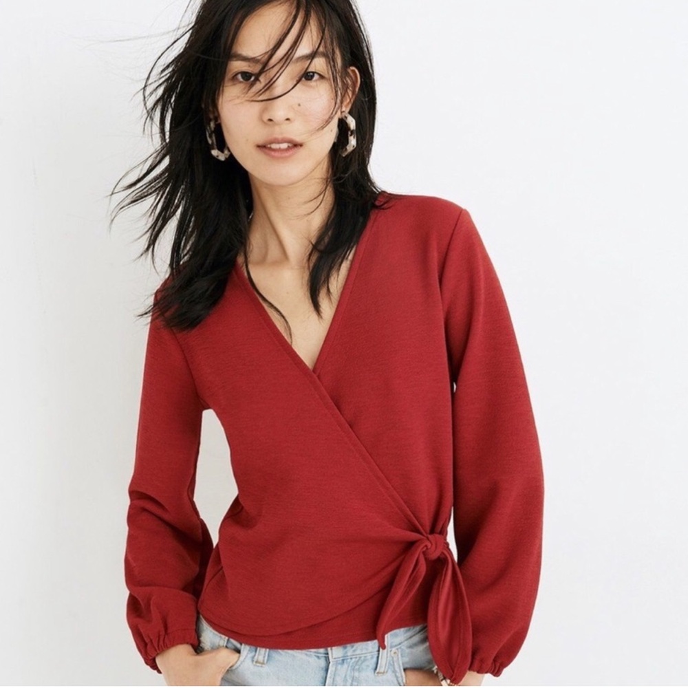 Madewell Textured Tie Front Top Wrap Shirt NWOT